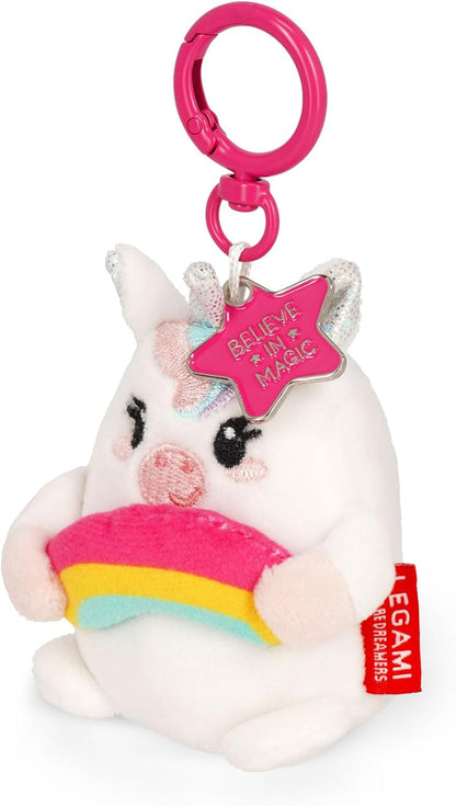 Legami - Super Soft Keyring! Plush Keyring, Pendant with Engraved Message and Zinc Carabiner, White, S, UNICORN
