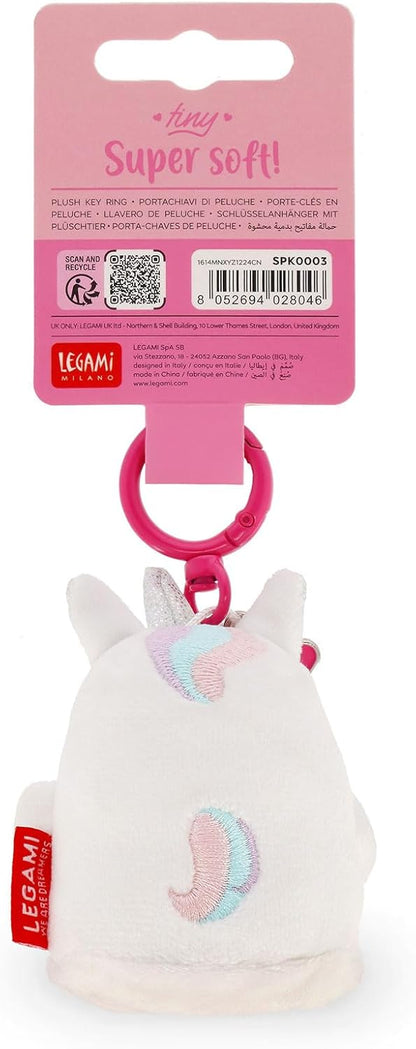 Legami - Super Soft Keyring! Plush Keyring, Pendant with Engraved Message and Zinc Carabiner, White, S, UNICORN