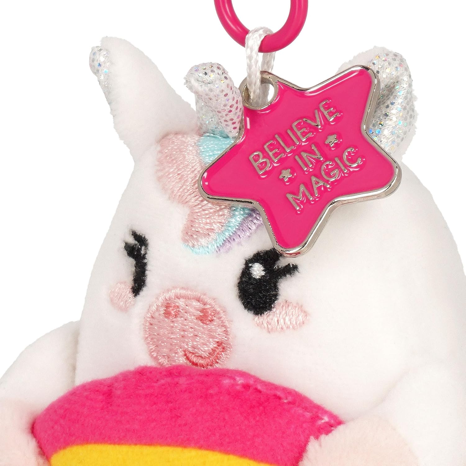 Legami - Super Soft Keyring! Plush Keyring, Pendant with Engraved Message and Zinc Carabiner, White, S, UNICORN