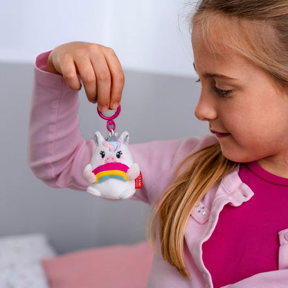 Legami - Super Soft Keyring! Plush Keyring, Pendant with Engraved Message and Zinc Carabiner, White, S, UNICORN