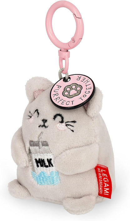Legami - Super Soft Keyring! Plush Keyring, Pendant with Engraved Message and Zinc Carabiner, grey, S, KITTY