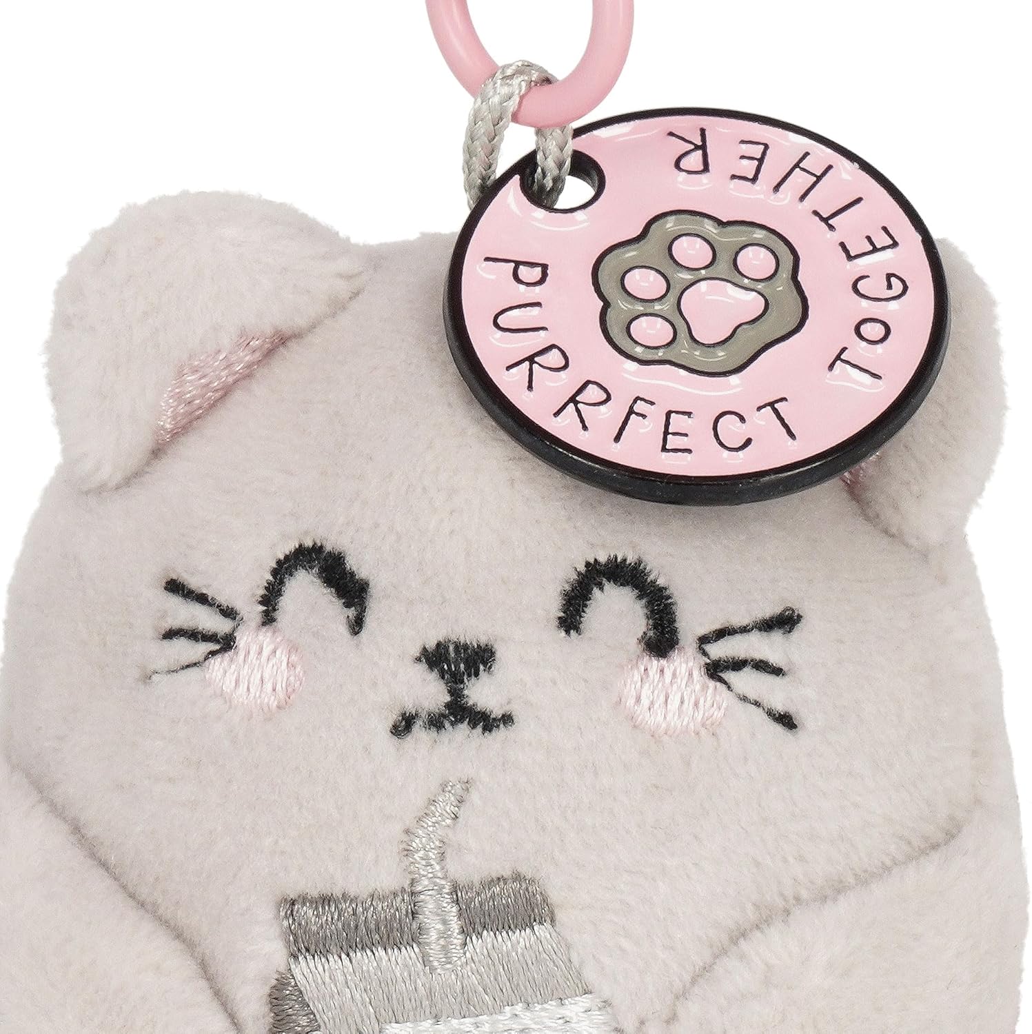 Legami - Super Soft Keyring! Plush Keyring, Pendant with Engraved Message and Zinc Carabiner, grey, S, KITTY