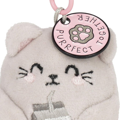 Legami - Super Soft Keyring! Plush Keyring, Pendant with Engraved Message and Zinc Carabiner, grey, S, KITTY
