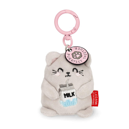 Legami - Super Soft Keyring! Plush Keyring, Pendant with Engraved Message and Zinc Carabiner, grey, S, KITTY
