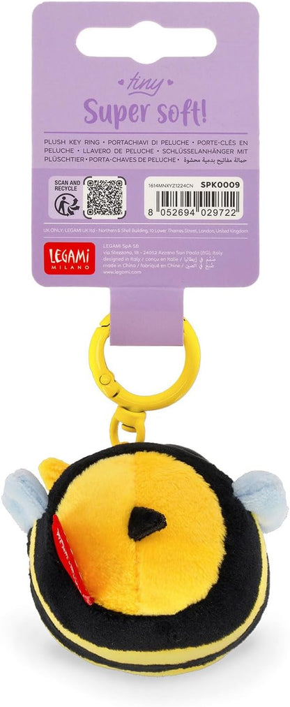 Legami - Super Soft! Bee-Themed Keychain, Plush Keychain, Pendant with Engraved Message and Zinc Carabiner, 7 x 11 cm, yellow, S