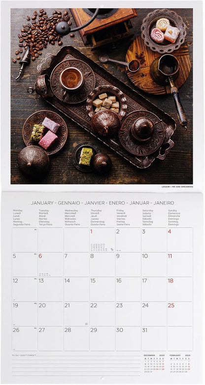 Legami - Coffee & Chocolate Wall Calendar 2026, Large Wall Calendar 12 Months and Year Planner in 6 Languages, Space for Notes, Zodiac Signs, International Holidays, 30 x 29 cm