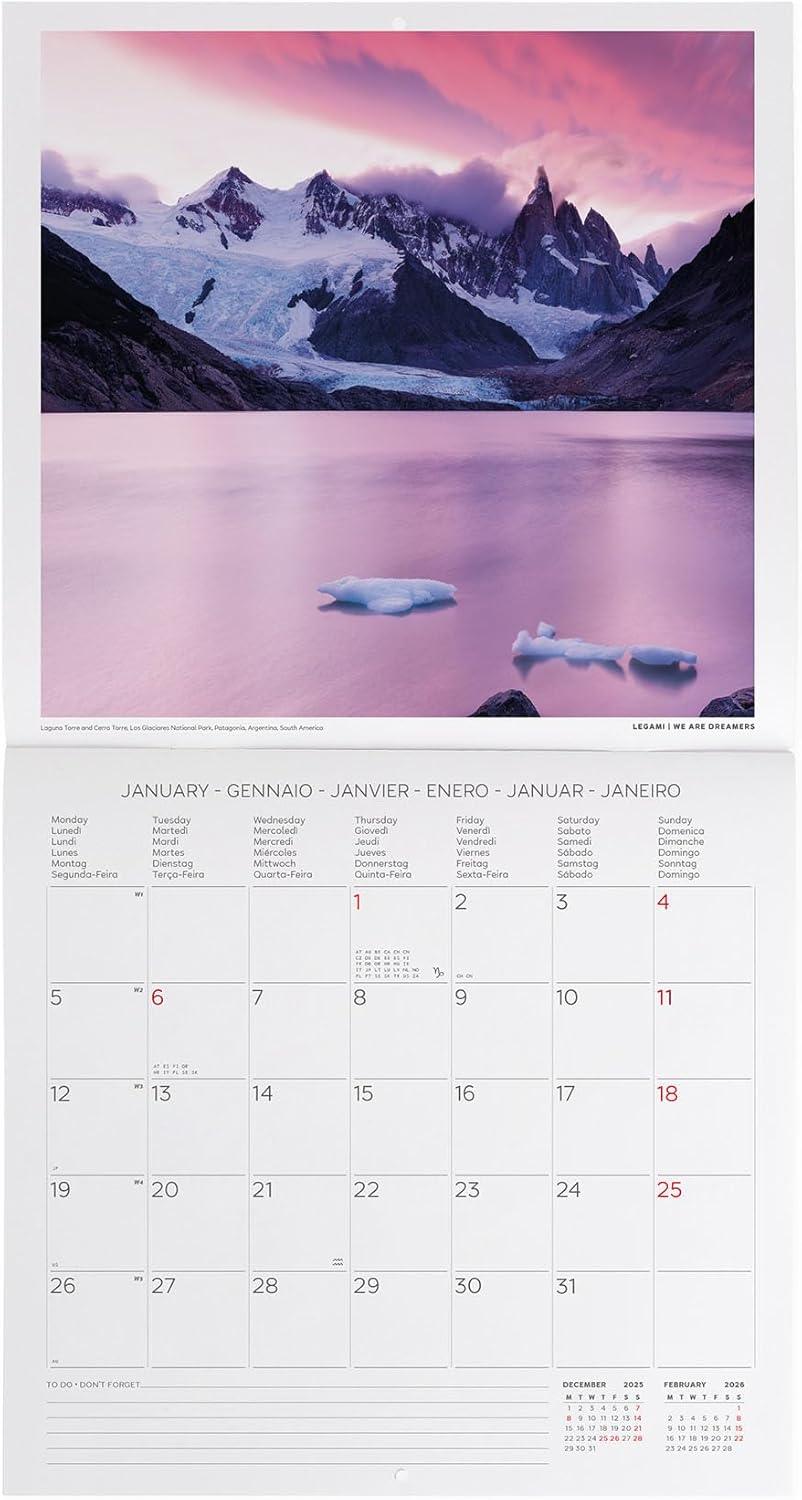 Legami - Wall Calendar 2026, Sunsets, Large Wall Calendar 12 Months and Year Planner in 6 Languages, Space for Notes, Zodiac Signs, International Holidays, 30 x 29 cm