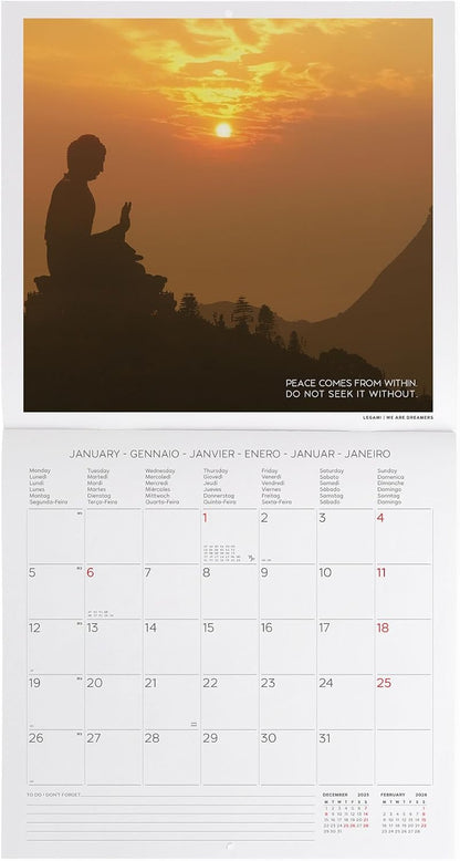 Legami - 2026 Wall Calendar, Peace of Mind, Large Wall Calendar, 12 Months and Yearly Planner, in 6 Languages, Space for Notes, Zodiac Signs, International Holidays, 30 x 29 cm