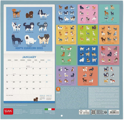 Legami - 2026 Wall Calendar, Dogs of the World, Large Wall Calendar 12 Months and Year Planner in English, Space for Notes, Zodiac Signs, International Holidays, 30 x 29 cm