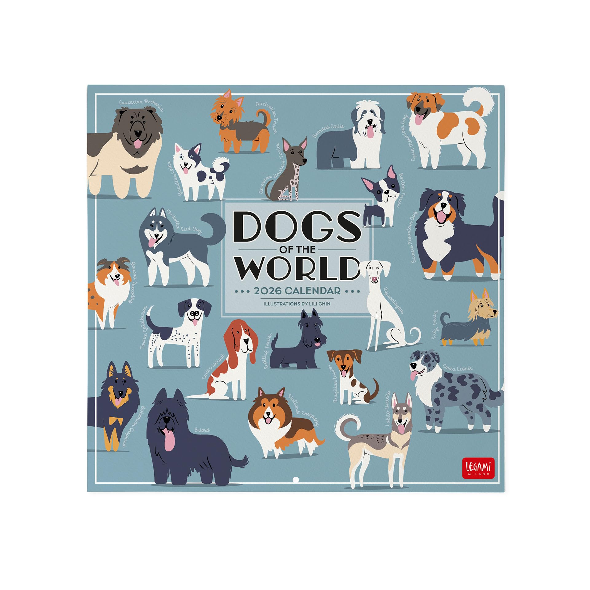 Legami - 2026 Wall Calendar, Dogs of the World, Large Wall Calendar 12 Months and Year Planner in English, Space for Notes, Zodiac Signs, International Holidays, 30 x 29 cm