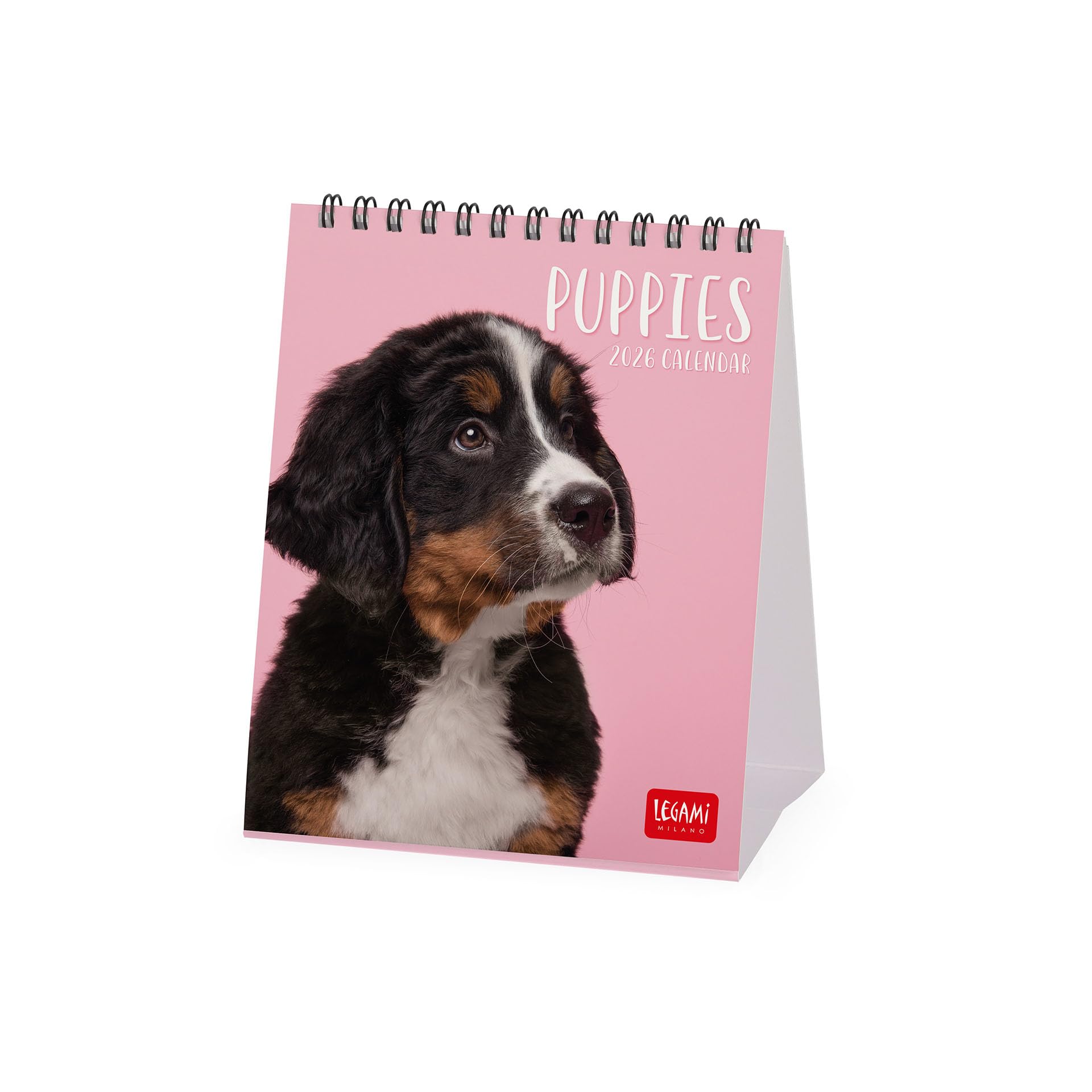 Legami - 2026 Desk Calendar, Puppies Desk Calendar, 12 Months and Yearly Planner, in 6 Languages, Zodiac Signs, International Holidays, 12 x 14.5 cm