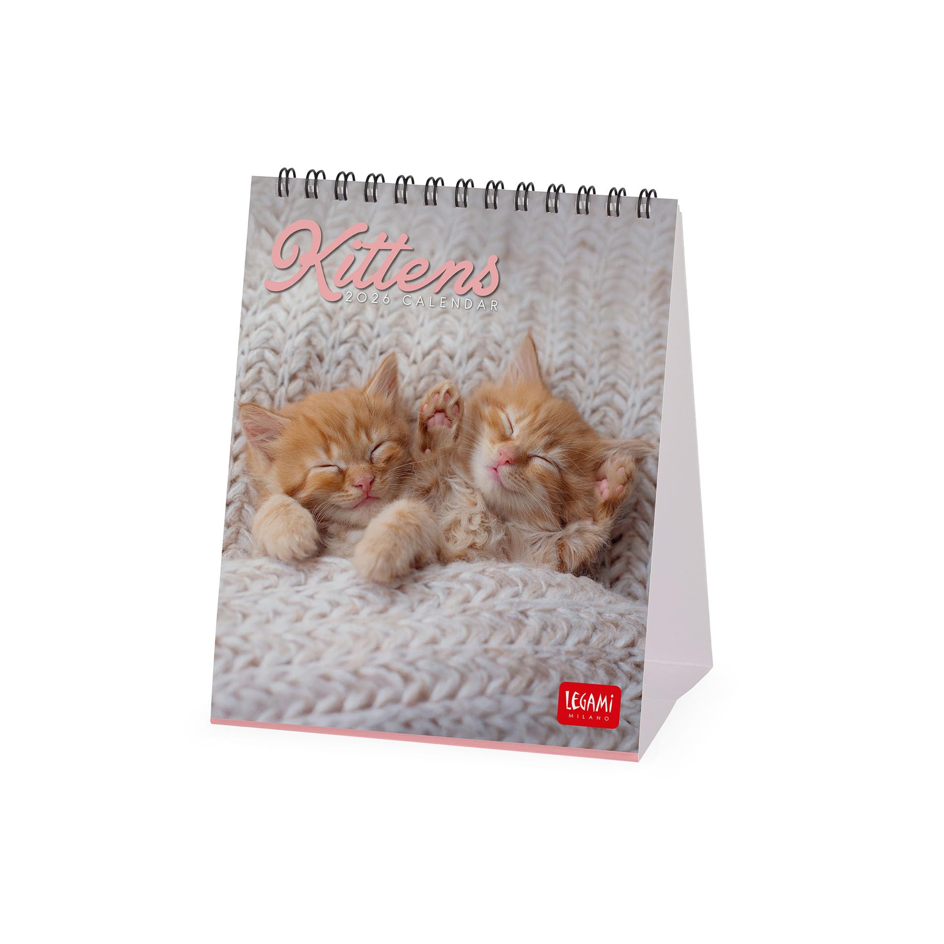 Legami - Desk Calendar 2026, Kittens, Desk Calendar, 12 Months and Yearly Planner, in 6 Languages, Zodiac Signs, International Holidays, 12 x 14.5 cm