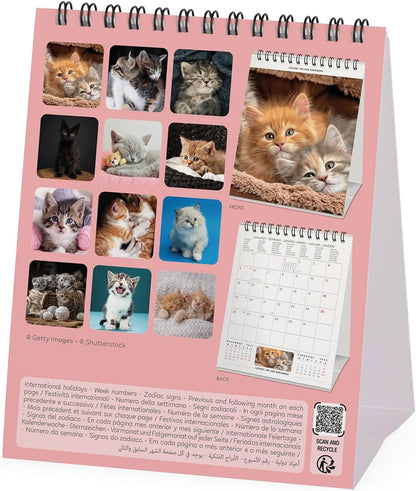 Legami - Desk Calendar 2026, Kittens, Desk Calendar, 12 Months and Yearly Planner, in 6 Languages, Zodiac Signs, International Holidays, 12 x 14.5 cm