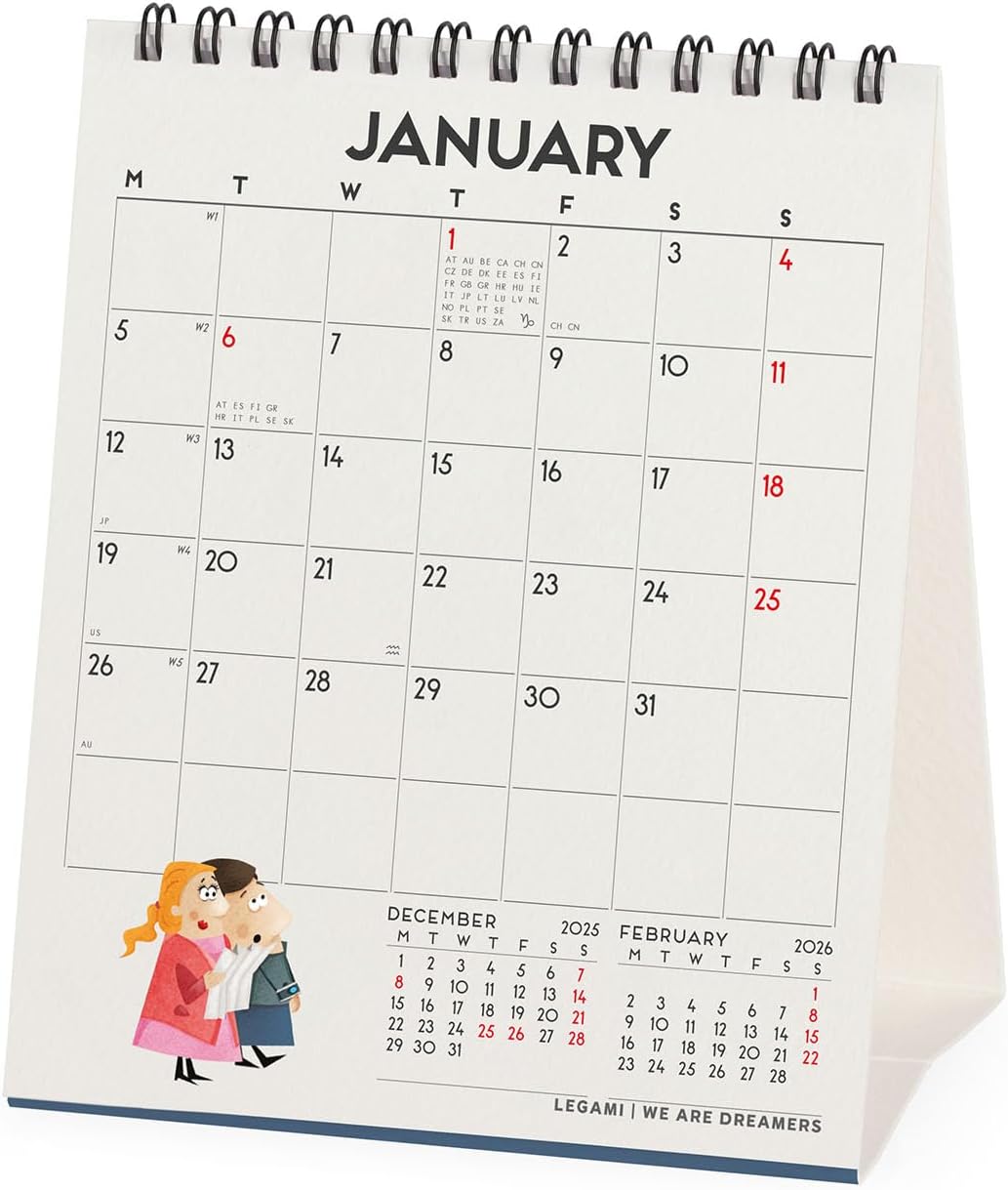 Legami - Desk Calendar 2026, London, Desk Calendar, 12 Months and Yearly Planner, in 6 Languages, Zodiac Signs, International Holidays, 12 x 14.5 cm