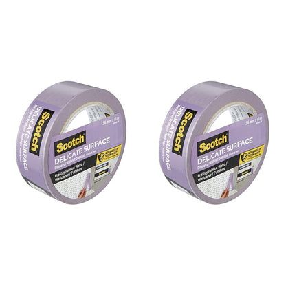 Scotch Delicate Surface Advanced Masking Tape, 36 mm x 41 m, Super-sharp Paint Lines, For Delicate Painting and Decorating Indoor, Painters Tape For Wallpaper and Furniture (Pack of 2)