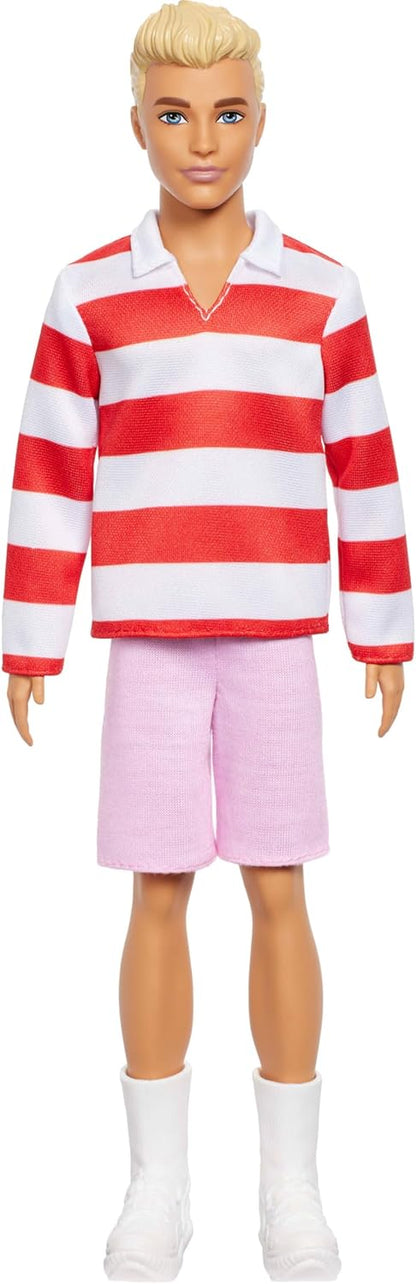 Barbie Fashionistas Ken Doll #241 with Blonde Hair Wearing Red and White Striped Polo Shirt with Pink Shorts, White Crew Socks and Sneakers