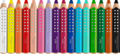 Faber-Castell 110645 Set Grippy, 16 Jumbo kleurpotloden voor peuters, gemakkelijk afwasbare kleurpotloden voor kinderen, ergonomische driehoekige vorm, dikke kleurpotloden, 10 mm dikke stift