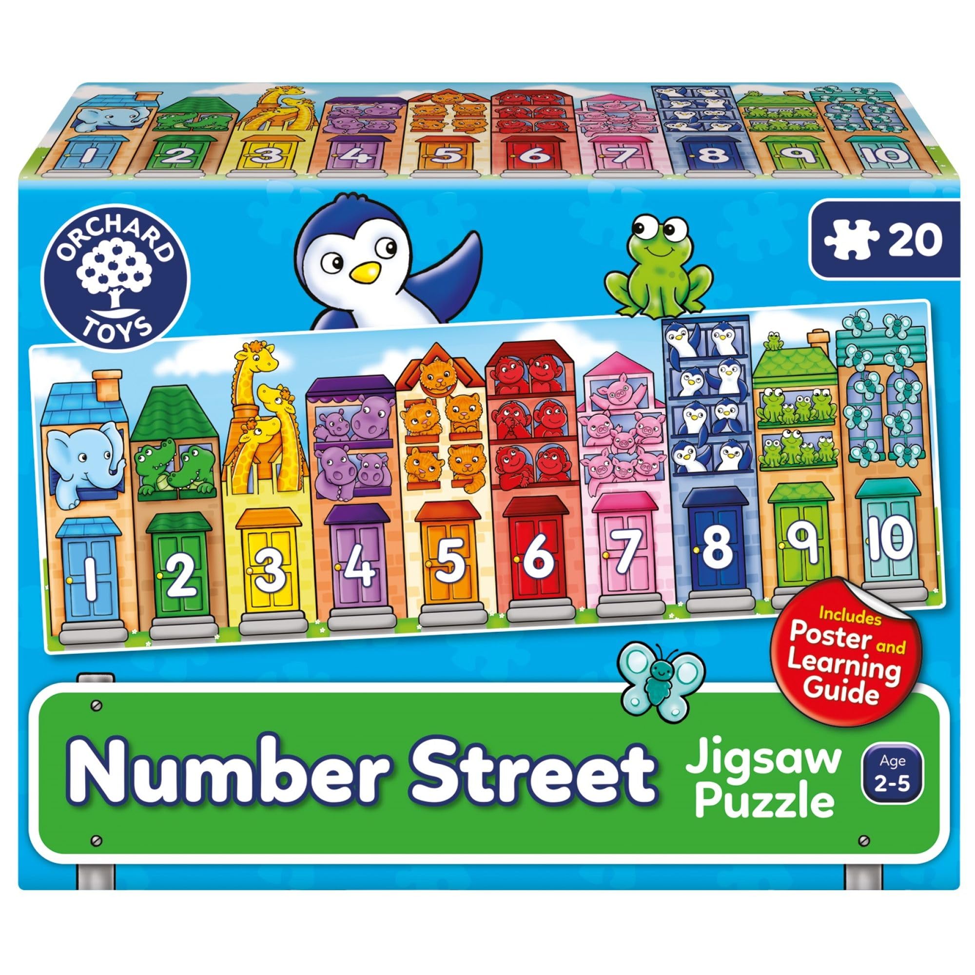 Orchard Toys Number Street Jigsaw Puzzle Age 3+, 20-Piece 1-20 Educational Puzzle, Perfect for Kids Age 2-5, Educational Toy