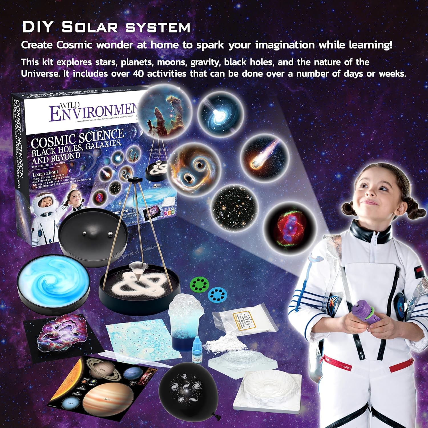 Wild Environmental Science KIDS SPACE KIT - Explore Black Holes Age 8+ & Stellar Experiments - Fun Science Experiments for Kids - Build Planets & Stars - Space Toys & Kids Activities - Ages 8 +
