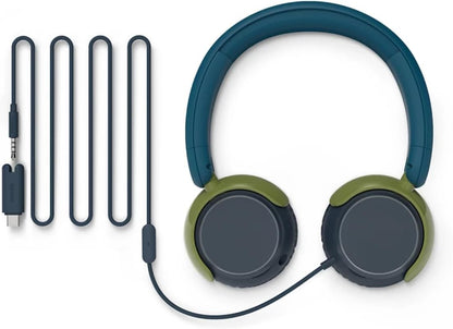Philips TAK2000CT 2000 Series - Cuffie pieghevoli per bambini, con cavo, volume limitato, condivisione audio, 3,5 mm e cavo USB-C inclusi, colore: verde acqua