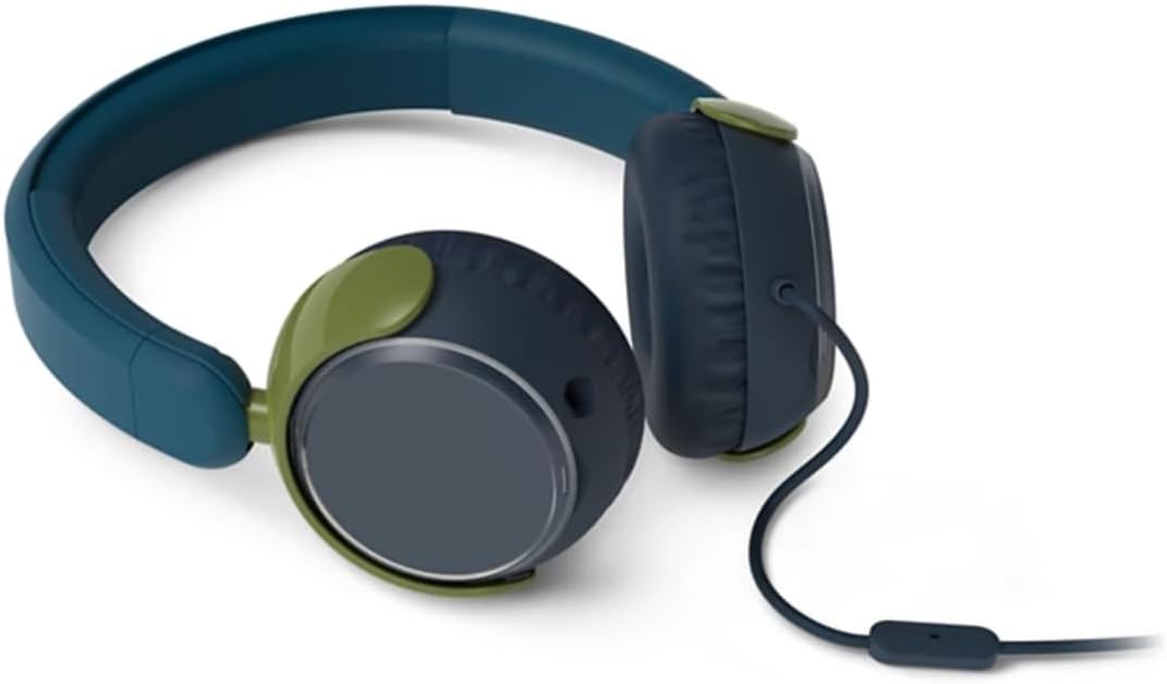 Philips TAK2000CT 2000 Series - Cuffie pieghevoli per bambini, con cavo, volume limitato, condivisione audio, 3,5 mm e cavo USB-C inclusi, colore: verde acqua