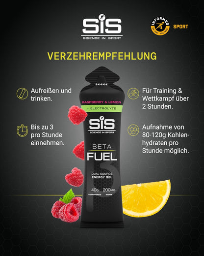 Beta Fuel Energy Gel + Electrolyte - box of 6 gels - raspberry and lemon