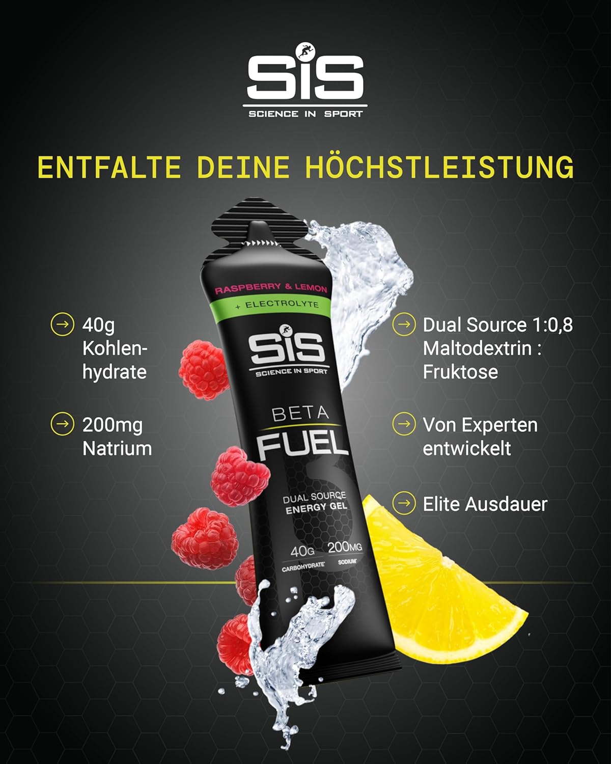 Beta Fuel Energy Gel + Electrolyte - box of 6 gels - raspberry and lemon