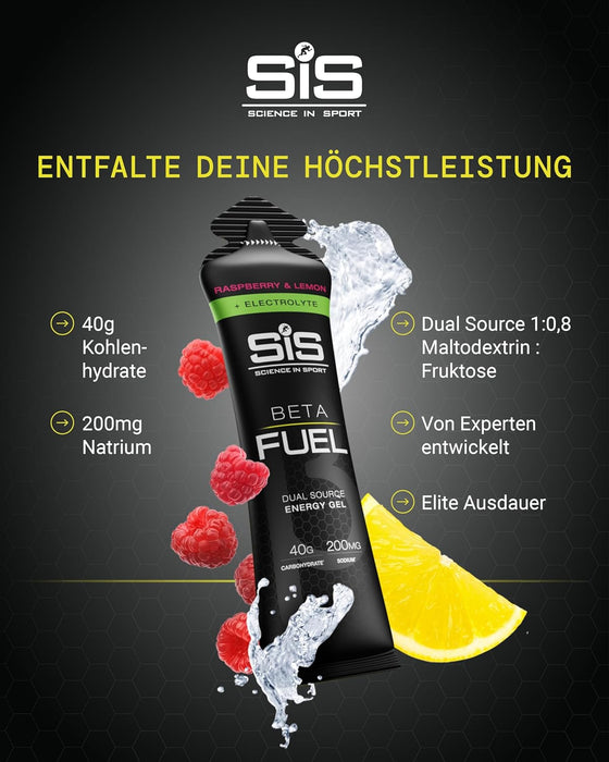 Beta Fuel Energy Gel + Electrolyte - box of 6 gels - raspberry and lemon