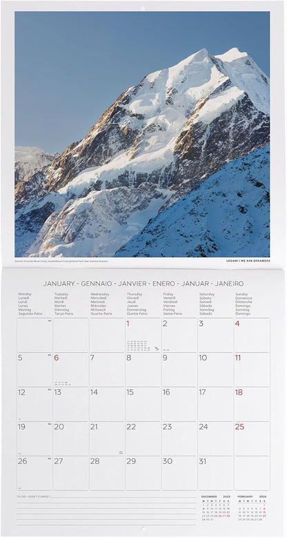 Legami - 2026 Wall Calendar, Mountains, Large Wall Calendar, 12 Months and Year Planner, in 6 Languages, Space for Notes, Zodiac Signs, International Holidays, 30 x 29 cm