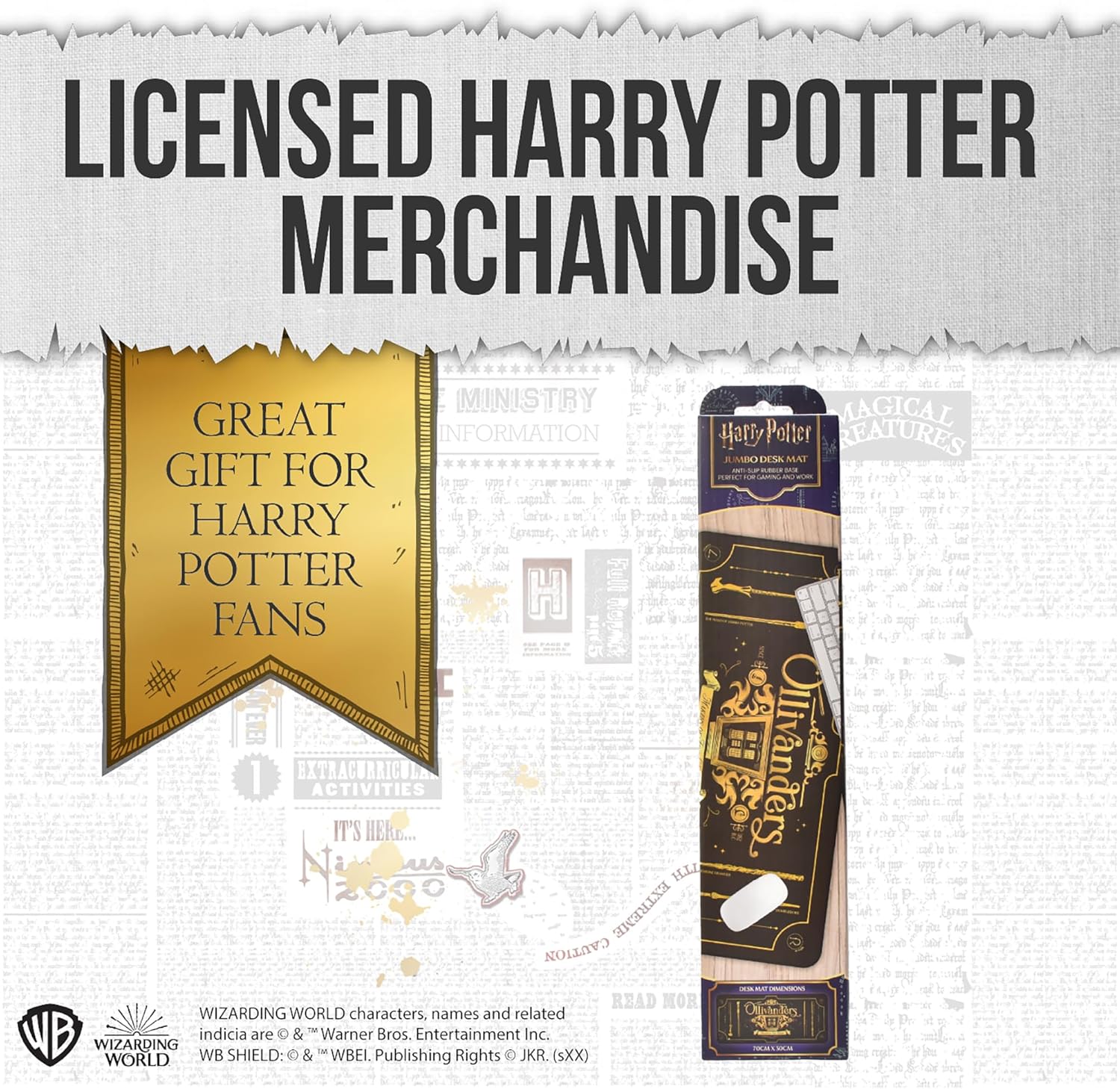 Harry Potter Jumbo Desk Mat, Large Gaming Mouse Pad, Non-Slip Neoprene, 70 x 30 Centimetres - Ollivanders Wands