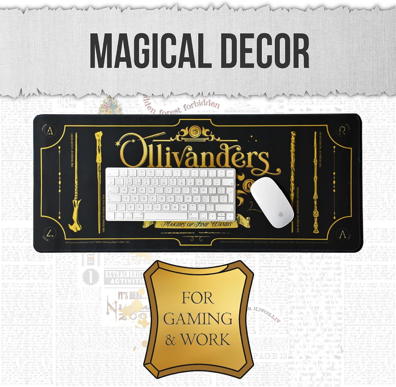 Harry Potter Jumbo Desk Mat, Large Gaming Mouse Pad, Non-Slip Neoprene, 70 x 30 Centimetres - Ollivanders Wands