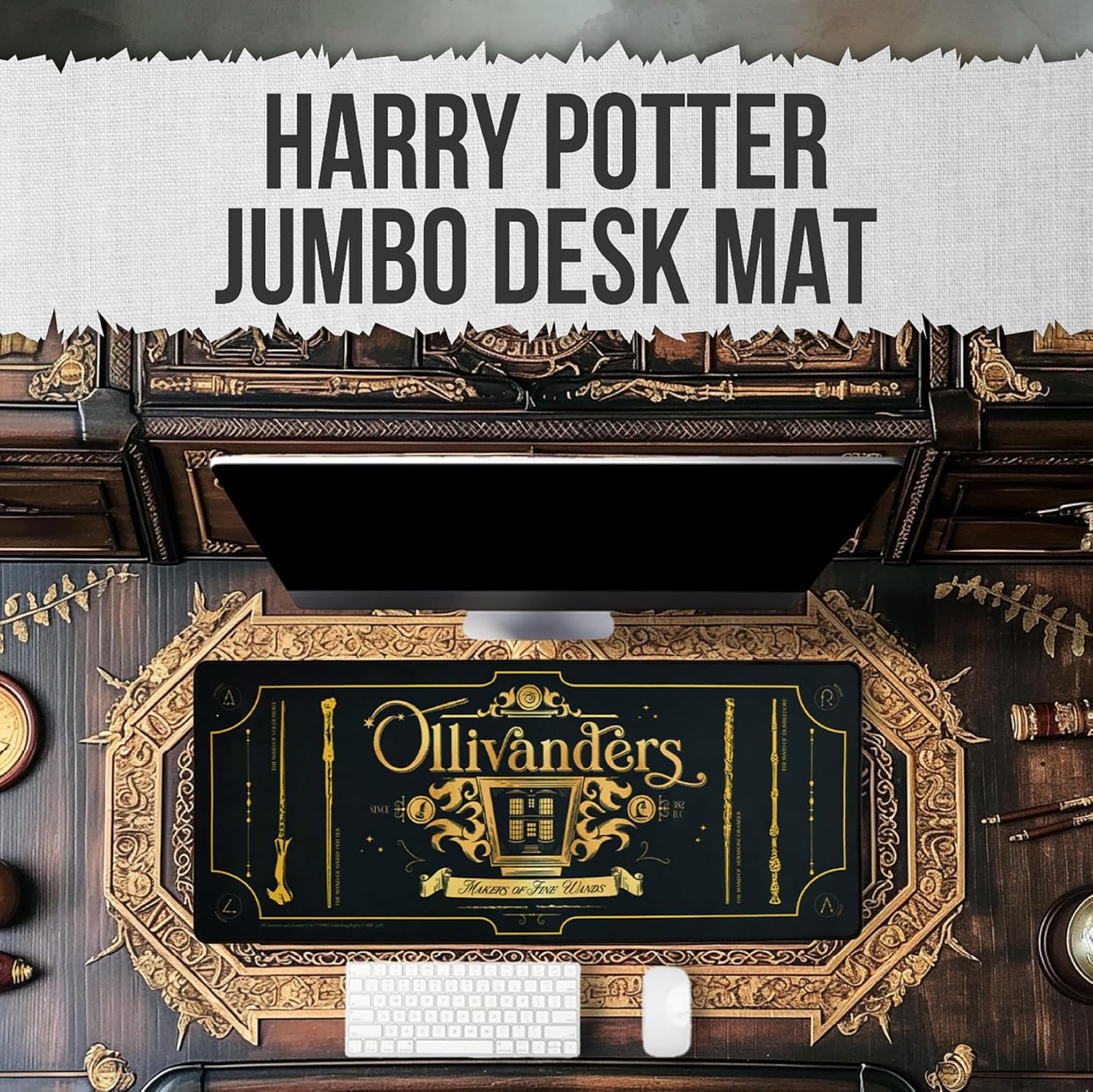 Harry Potter Jumbo Desk Mat, Large Gaming Mouse Pad, Non-Slip Neoprene, 70 x 30 Centimetres - Ollivanders Wands