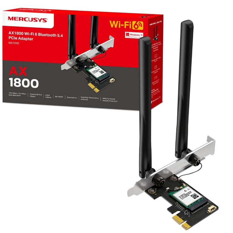 MERCUSYS MA70XE AX1800Mbps Dual-Band Wi-Fi 6 WiFi Card, Network PCIe WiFi Adapter, Bluetooth 5.4, Wide Coverage, Lower Latency, MU-MIMO, WPA3 Enhanced Security, Supports Windows 10, 11 (64 bit