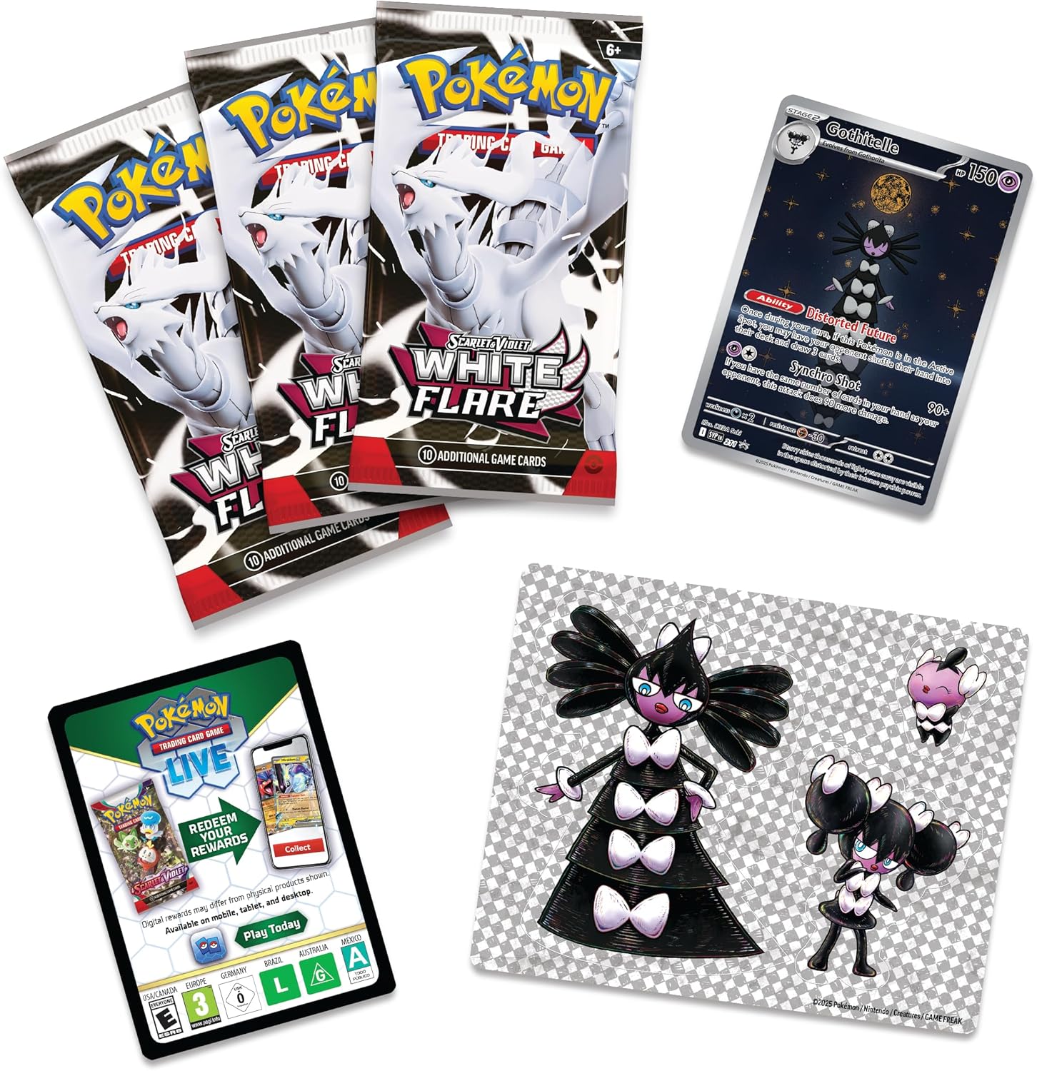 Pokémon TCG: Scarlet & Violet White Flare Tech Sticker Collection, Gothitelle, 1 Foil Promo Card & 3 Booster Packs
