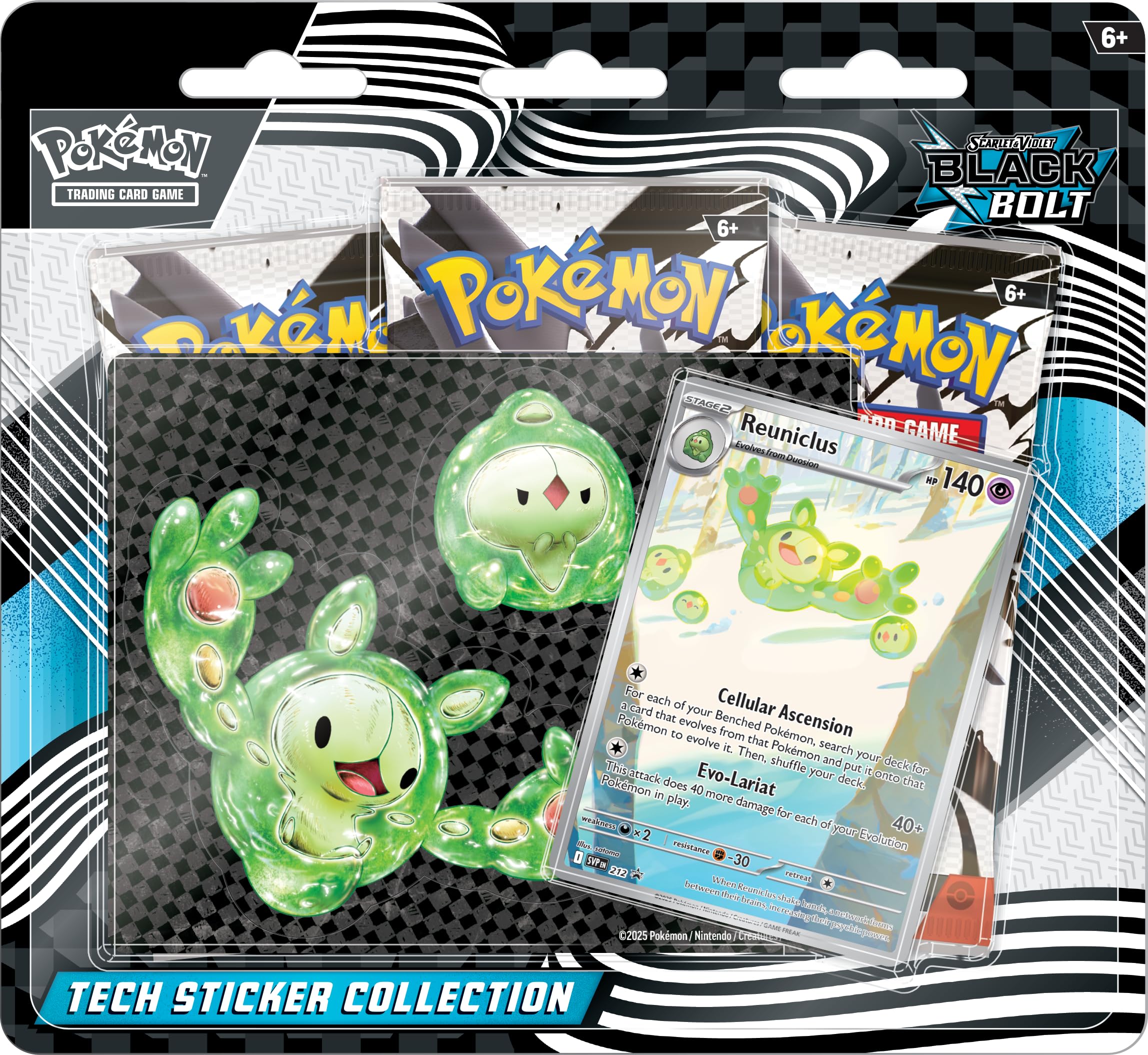 Pokémon TCG: Scarlet & Violet Black Bolt Tech Sticker Collection, Reuniclus, 1 Foil Promo Card & 3 Booster Packs