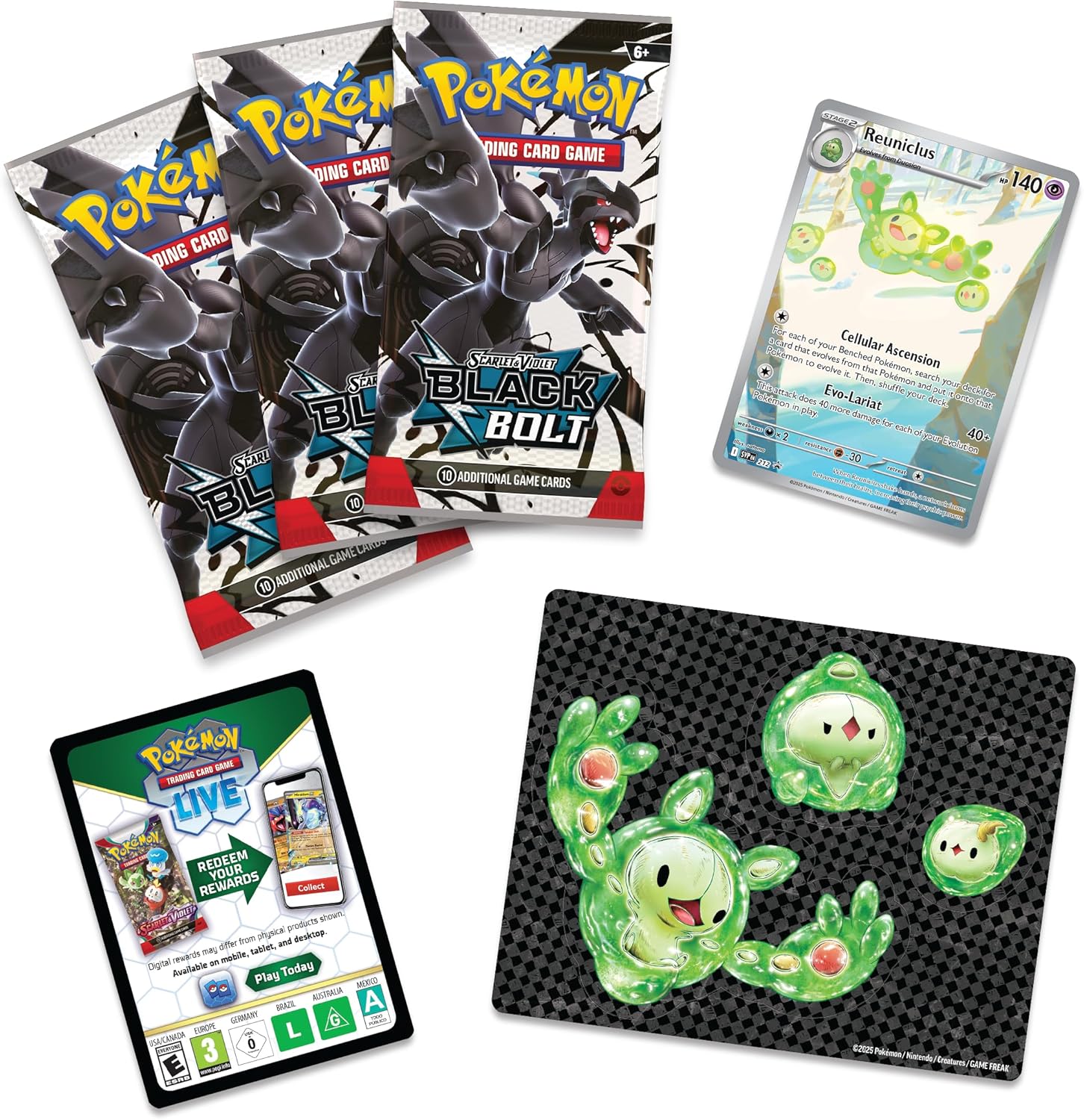 Pokémon TCG: Scarlet & Violet Black Bolt Tech Sticker Collection, Reuniclus, 1 Foil Promo Card & 3 Booster Packs
