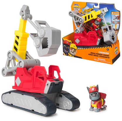 Rubble & Crew - Chargers 2-in-1 Mega Kran, Premium Baufahrzeug mit Abnehmbarer Baggerkralle und Presslufthammer sowie Charger Hundefigur, Spielzeug für Kinder ab 3 Jahren