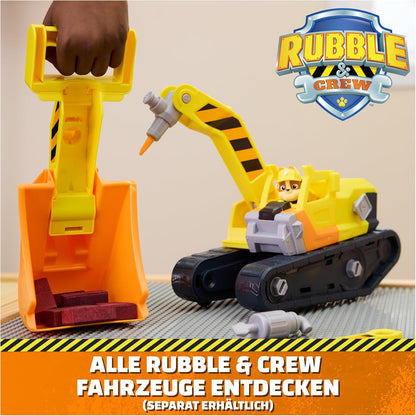 Rubble & Crew - Chargers 2-in-1 Mega Kran, Premium Baufahrzeug mit Abnehmbarer Baggerkralle und Presslufthammer sowie Charger Hundefigur, Spielzeug für Kinder ab 3 Jahren