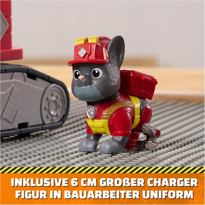 Rubble & Crew - Chargers 2-in-1 Mega Kran, Premium Baufahrzeug mit Abnehmbarer Baggerkralle und Presslufthammer sowie Charger Hundefigur, Spielzeug für Kinder ab 3 Jahren