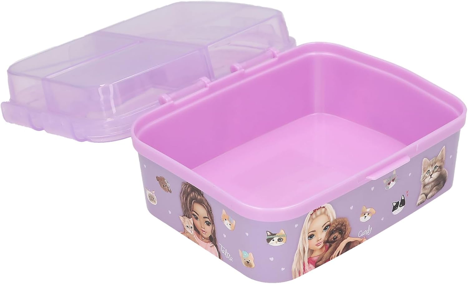 Depesche 13518 TOPModel Kitty en Doggy - lunchbox in paars, met modelmotief, honden en katten, lunchbox met 4 vakken en klapdeksel