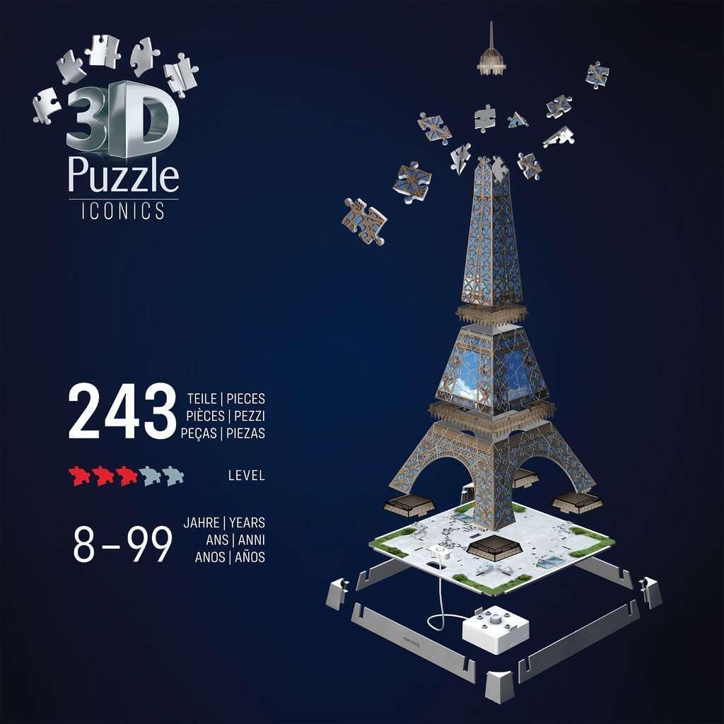 Ravensburger Iconics Eiffel Tower - Light Up 216 piece 3D Jigsaw Puzzle for Adults and Kids Age 10+ Years Up