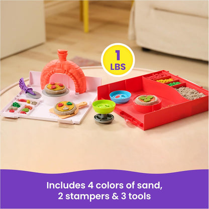 Kinetic Sand, SquishPizza Rising Pizza Playset with 452g Play Sand and 5 Tools, Kids’ Toys for Girls and Boys Aged 5 and up