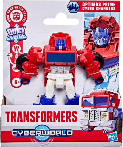 Transformers CYBERWORLD Optimus Prime Cyber Changers 4-Inch Action Figure, Quick Change to Truck Mode, Robot Toys for Boys and Girls 6 and Up