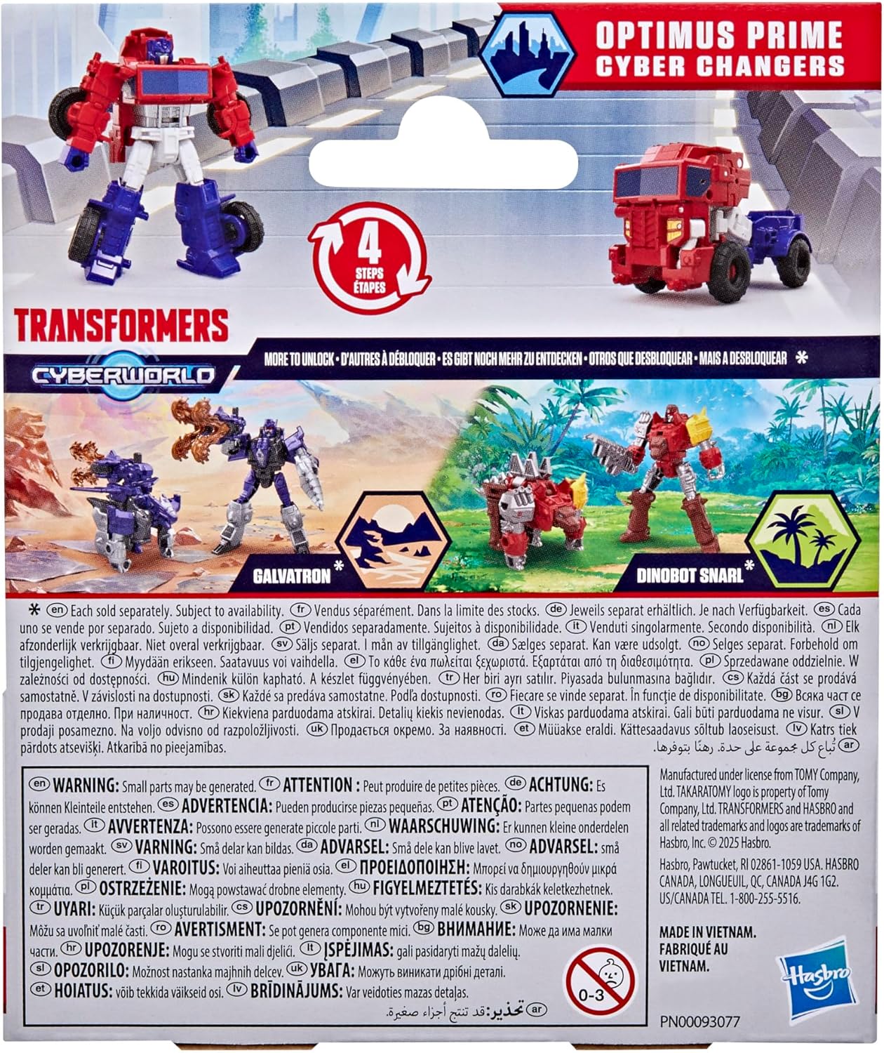 Transformers CYBERWORLD Optimus Prime Cyber Changers 4-Inch Action Figure, Quick Change to Truck Mode, Robot Toys for Boys and Girls 6 and Up