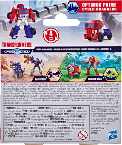 Transformers CYBERWORLD Optimus Prime Cyber Changers 4-Inch Action Figure, Quick Change to Truck Mode, Robot Toys for Boys and Girls 6 and Up