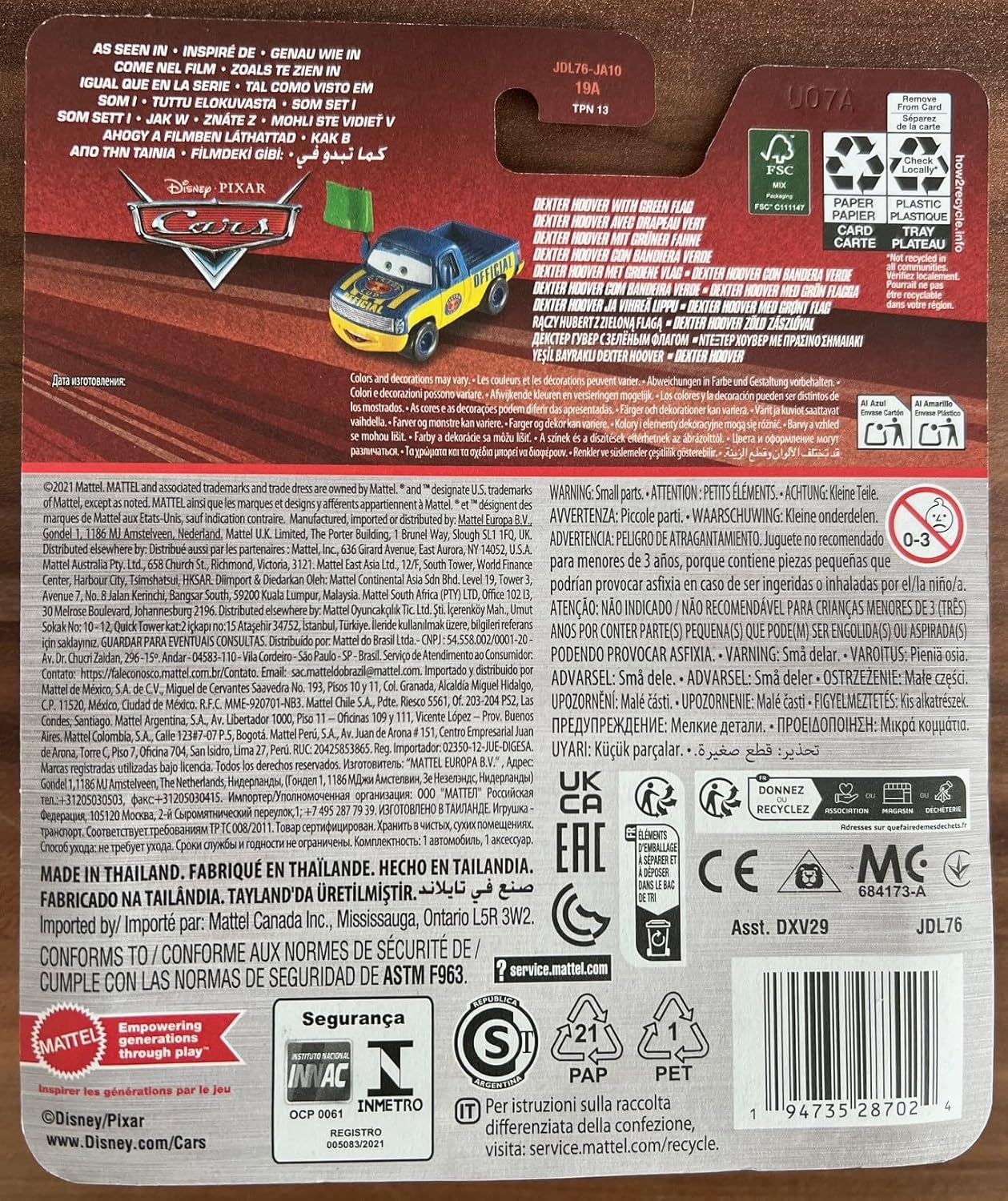 Cars Disney Pixar Metal Car 1:55 Dexter with Green Flag