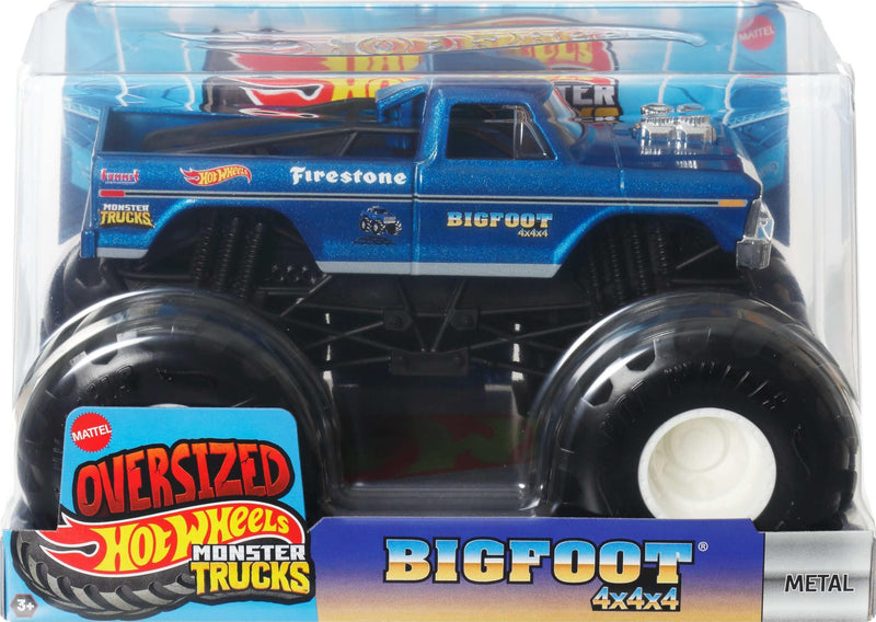 Hot Wheels Monster Trucks, oversized monstertruck, schaal 1:24 gegoten speelgoedvrachtwagen met gigantische wielen en coole ontwerpen