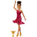 Barbie Ballroomdanser, modepop in rode jurk met ruches, dansschoenen en stijlvol kapsel, danstrofee als accessoire, JFR09