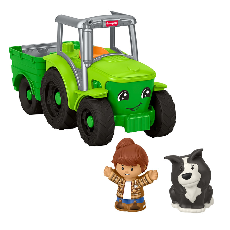 Fisher-Price Little People, Peuterspeelgoed, Tractor om voort te duwen, muzikaal boerderijvoertuig met 2 figuren voor fantasiespel, vanaf 1 jaar, JGX12