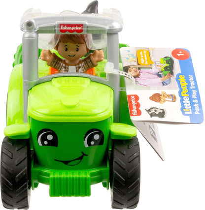 Fisher-Price Little People, Peuterspeelgoed, Tractor om voort te duwen, muzikaal boerderijvoertuig met 2 figuren voor fantasiespel, vanaf 1 jaar, JGX12